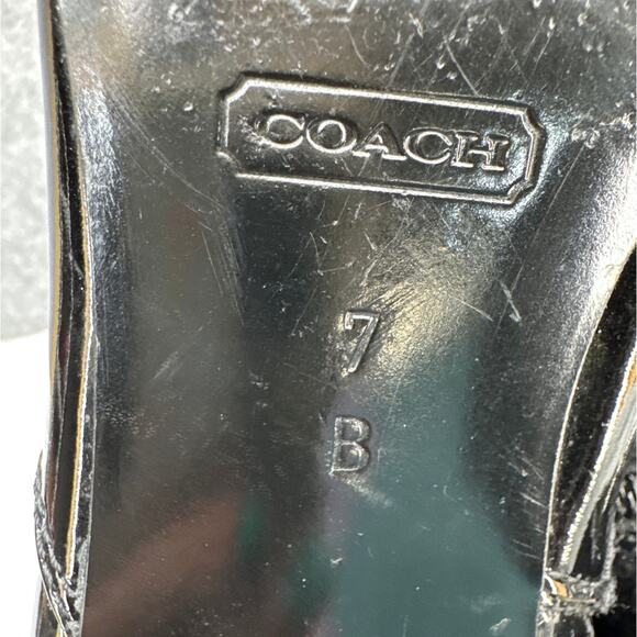 Coach Fresna Black Patent Leather Croc Print Tall Riding Boots Women 7 - Picture 8 of 8